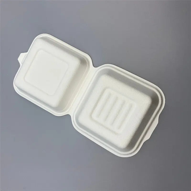 6x6 Bagasse Clamshell Food Container (50 Pcs)