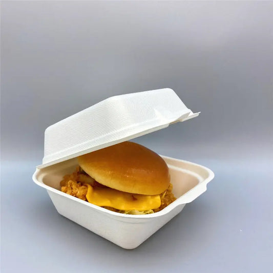 6x6 Bagasse Clamshell Food Container (50 Pcs)