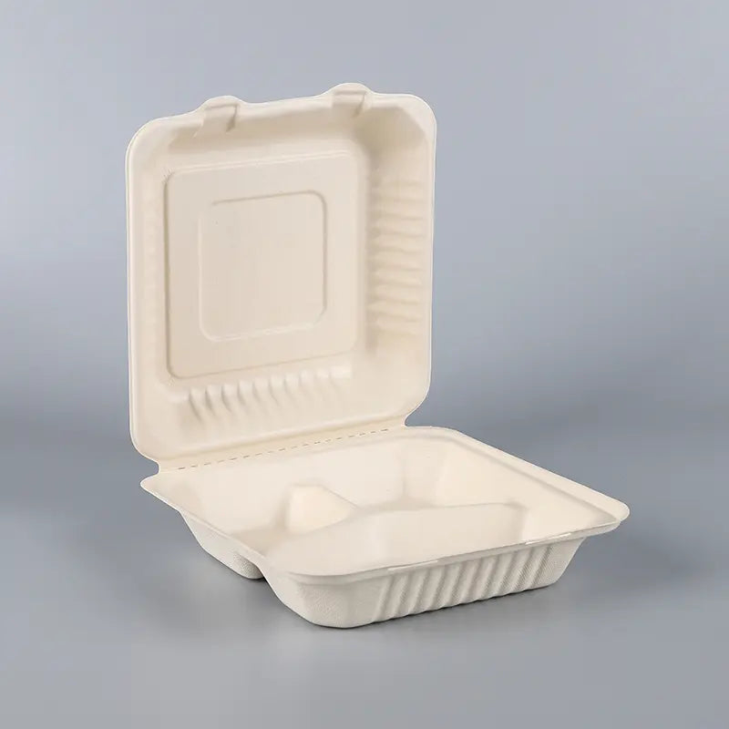 3 Compartment Bagasse Clamshell Food Container (50 Pcs)