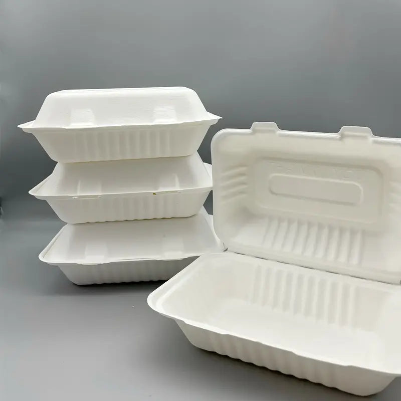 9x6x3 Bagasse Clamshell Food Container (50 Pcs)