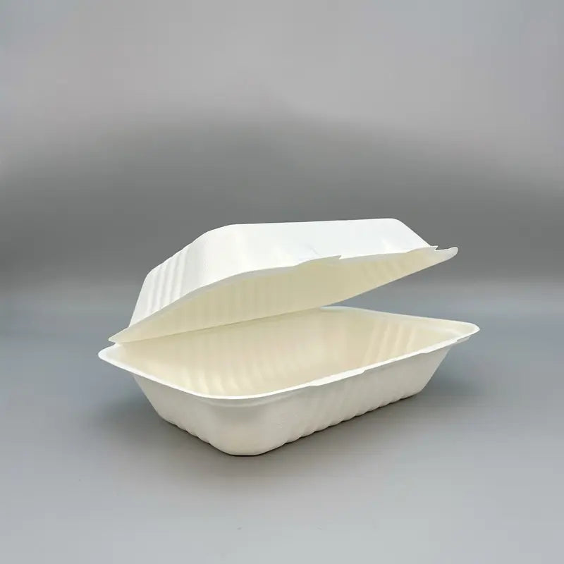 9x6x3 Bagasse Clamshell Food Container (50 Pcs)