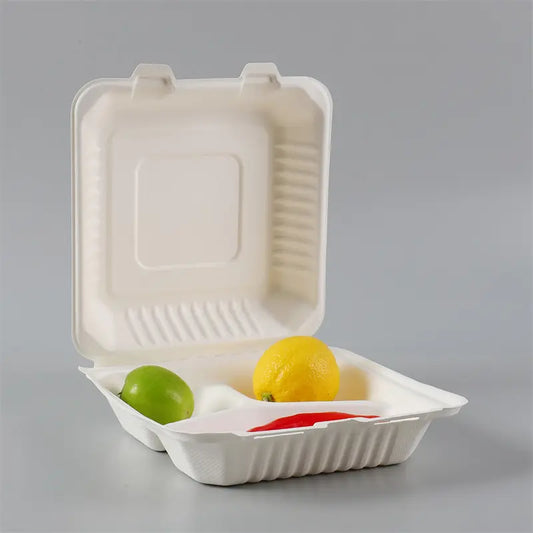 3 Compartment Bagasse Clamshell Food Container (50 Pcs)