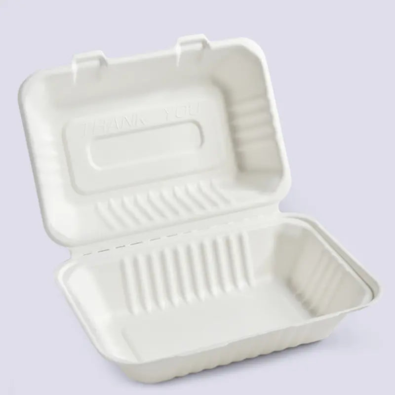 9x6x3 Bagasse Clamshell Food Container (50 Pcs)